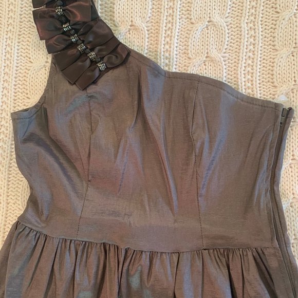 Brown Metallic One Shoulder Party Dress - Picture 4 of 5